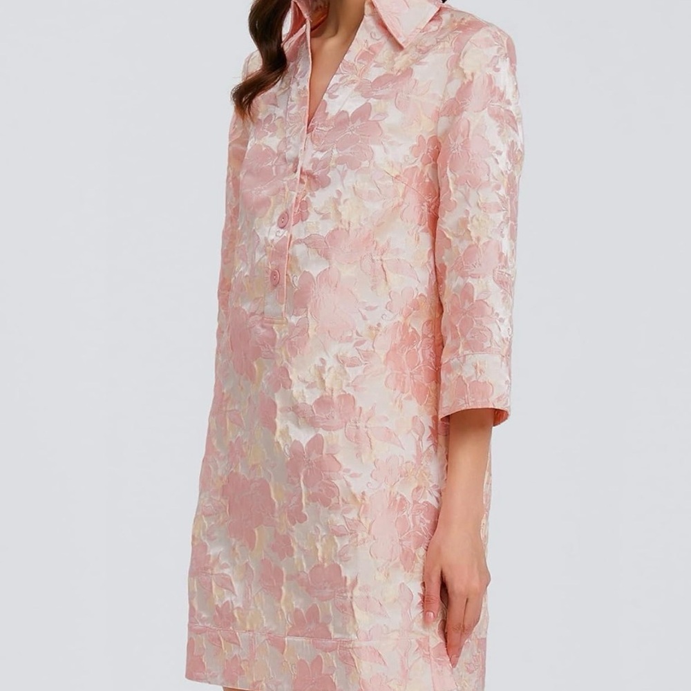 Elegant jacquard Floral Pink Long Sleeve Dress NWT - Picture 3 of 5